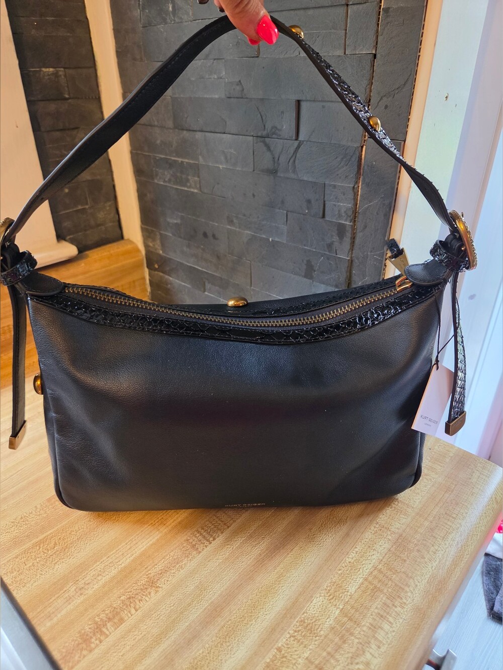 Kurt Geiger NWT Black Hobo Gold Studded Bag & Dustbag - Picture 5 of 8